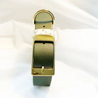 Veganes Hunde Halsband Kaktusleder oliv mit Accessoires  in Snakeoptic und goldenen Metallaccessoires 