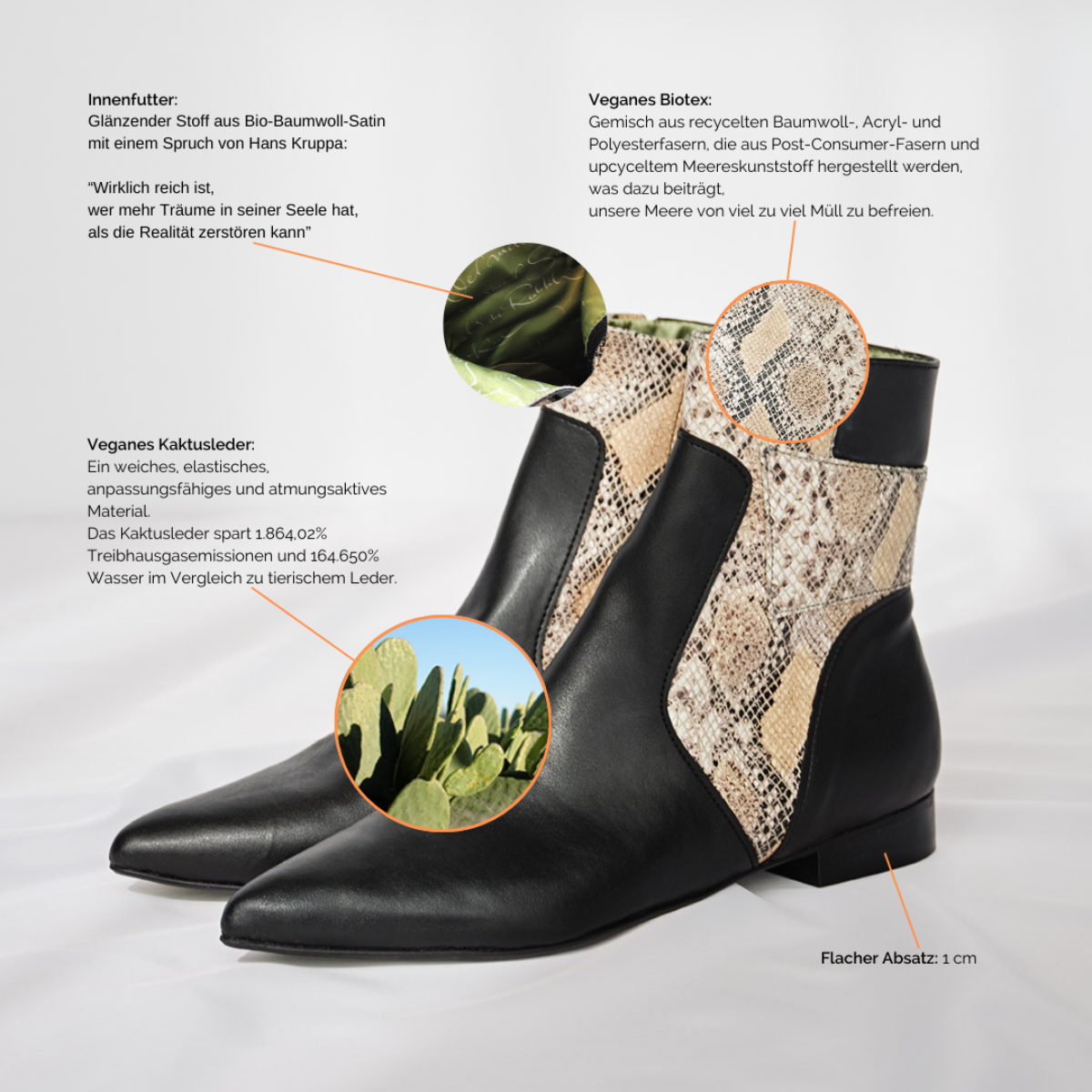 High quality ankle boots made from vegan leather in black snake Anne Schollenberger