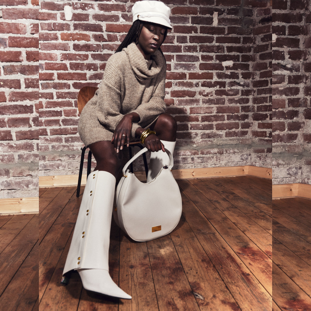 "YVE Boots creme – wechselbarer Schaft: Olivenleder und Art.Yve Design